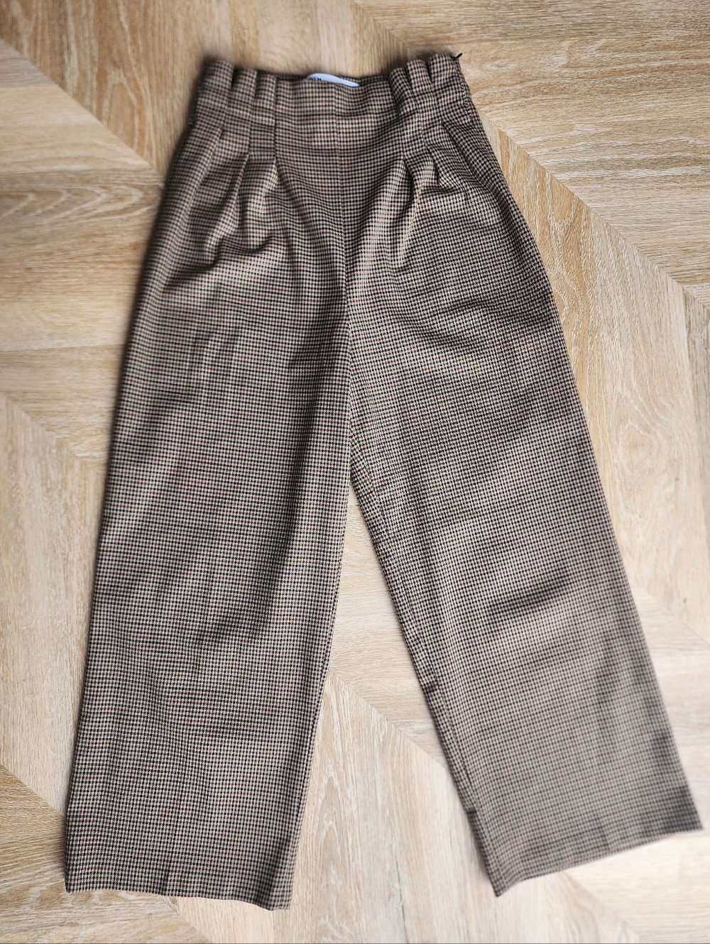 Nice High-Waist Wide Leg Houndstooth Trousers By Zara - Brown/Black